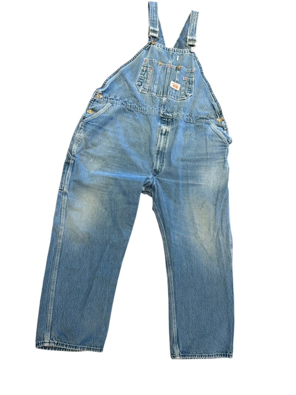 Roundhouse 48 x 27 Naturally Distressed Denim Overalls - Blue Made In USA